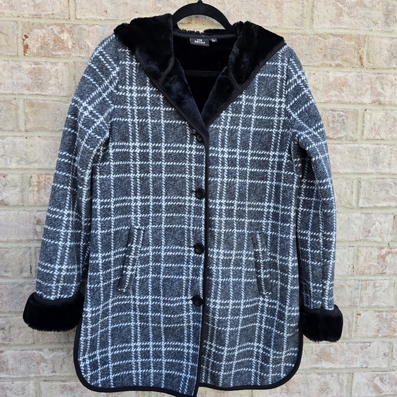 Ike Behar Womens Hounds Tooth Hooded Jacket Coat Super Soft & Warm Size Small - Picture 10 of 14